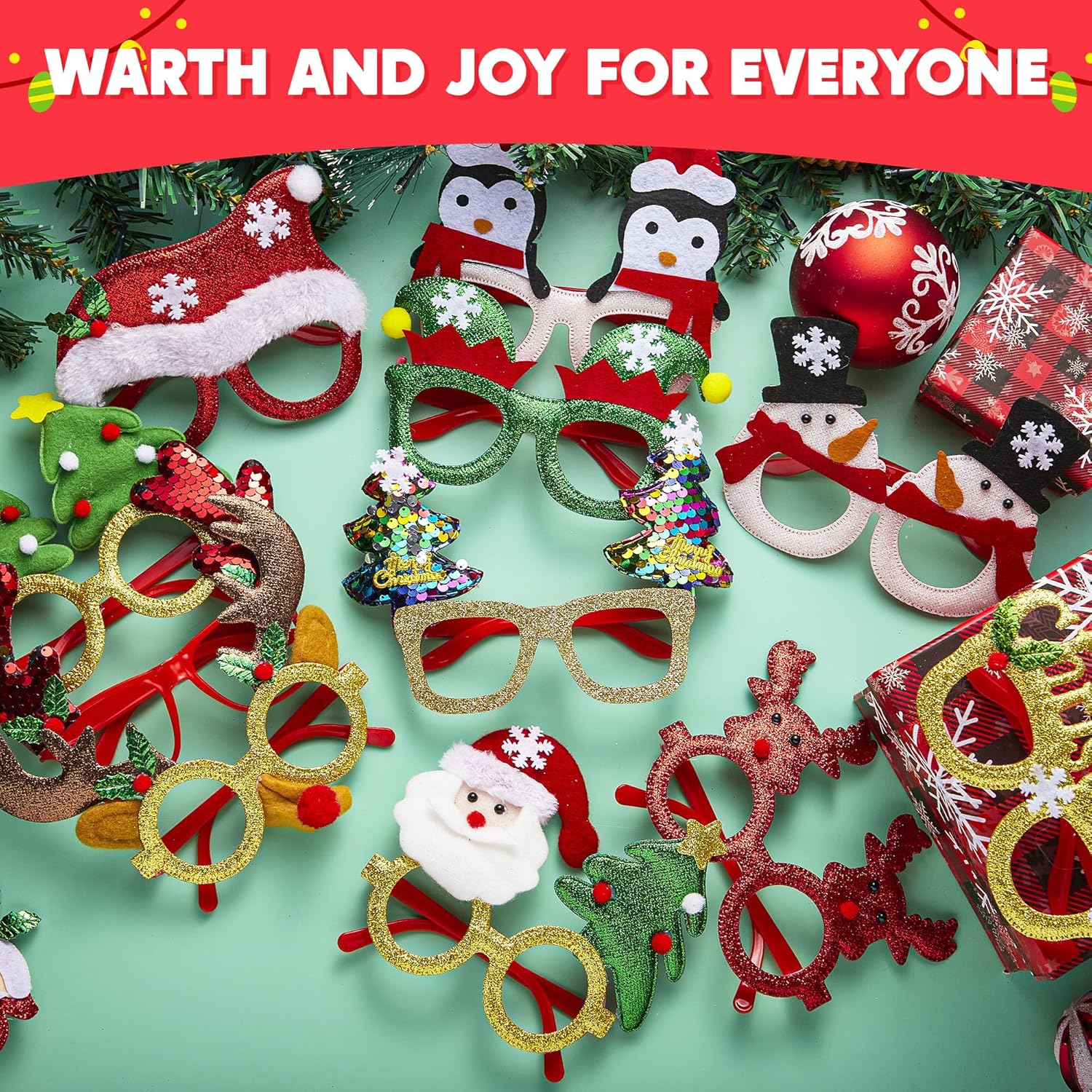 JOYIN 12 Pcs Glitter Christmas Party Glasses Frames