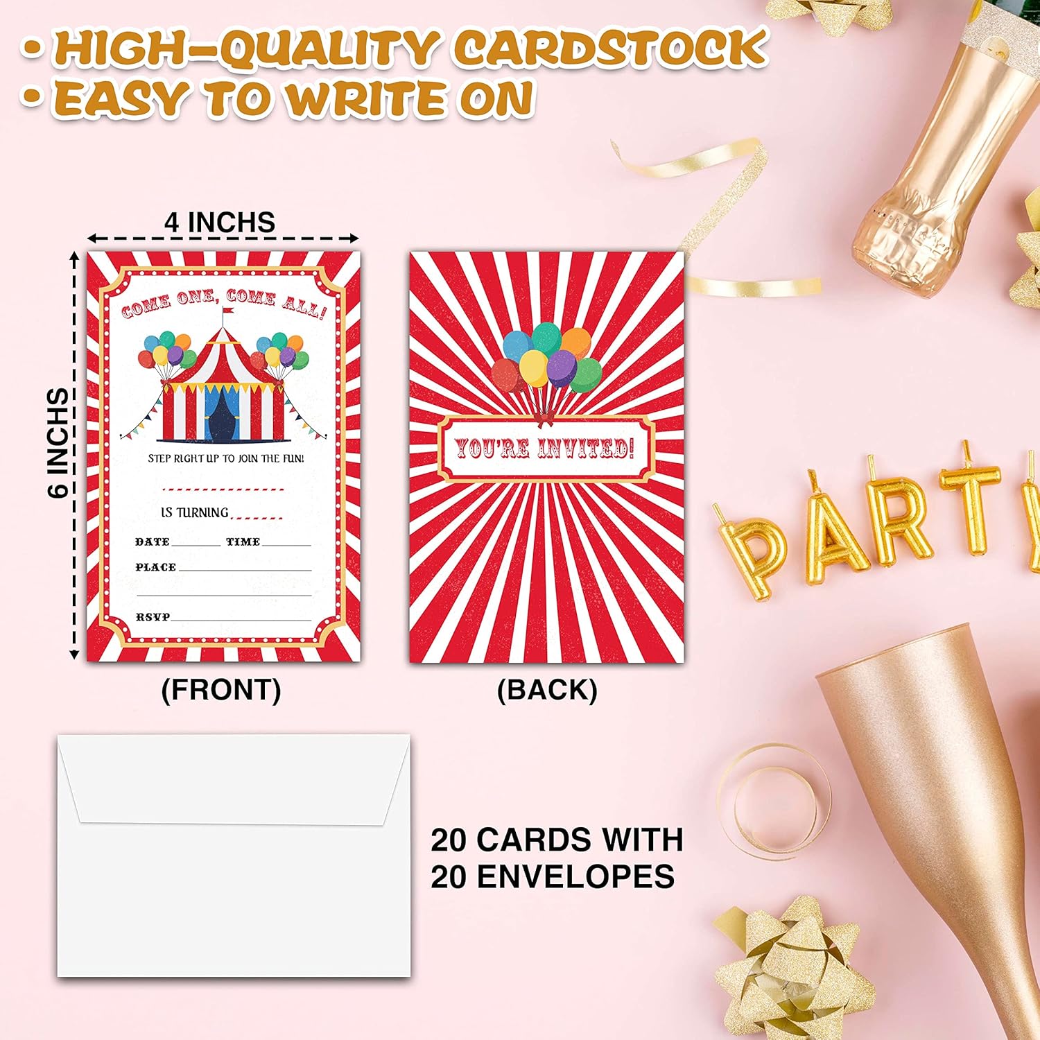 Carnival Birthday Invitations with Envelopes for Kids