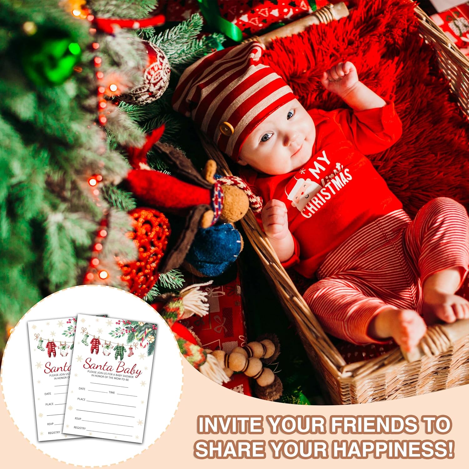 Christmas Baby Shower Invitations with Envelopes - Winter Wonderland 4x6 Card Set