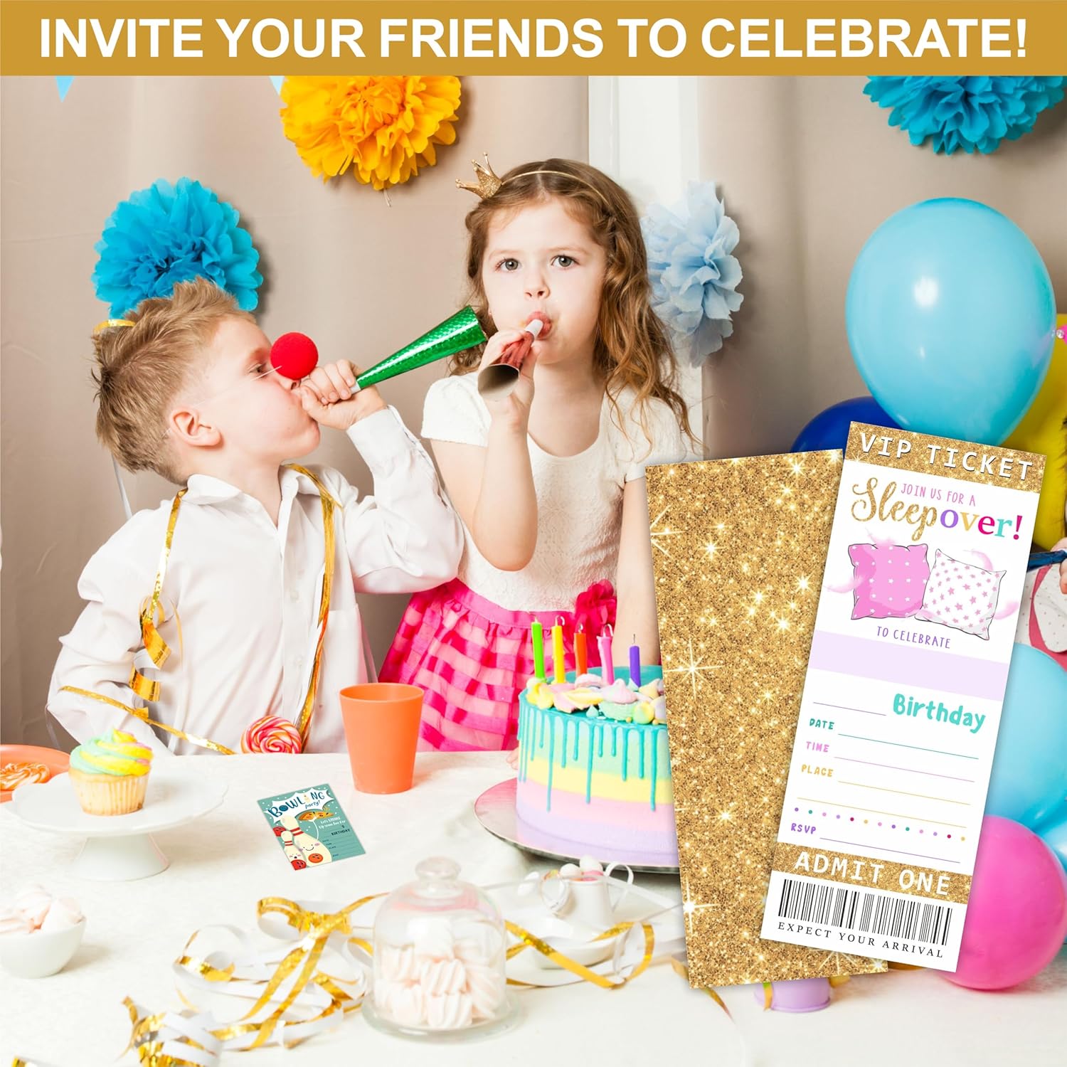 Cudwid Gold Glitter Girl Birthday Invitation Tickets 20 Pcs Double Sided
