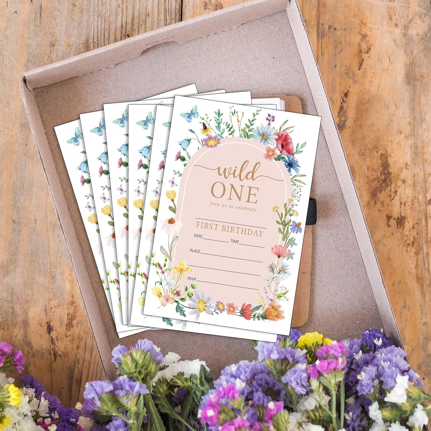 Wildflower Birthday Invitations 20Pcs 4x6 Fill-In Cards for Kids Party Supplies