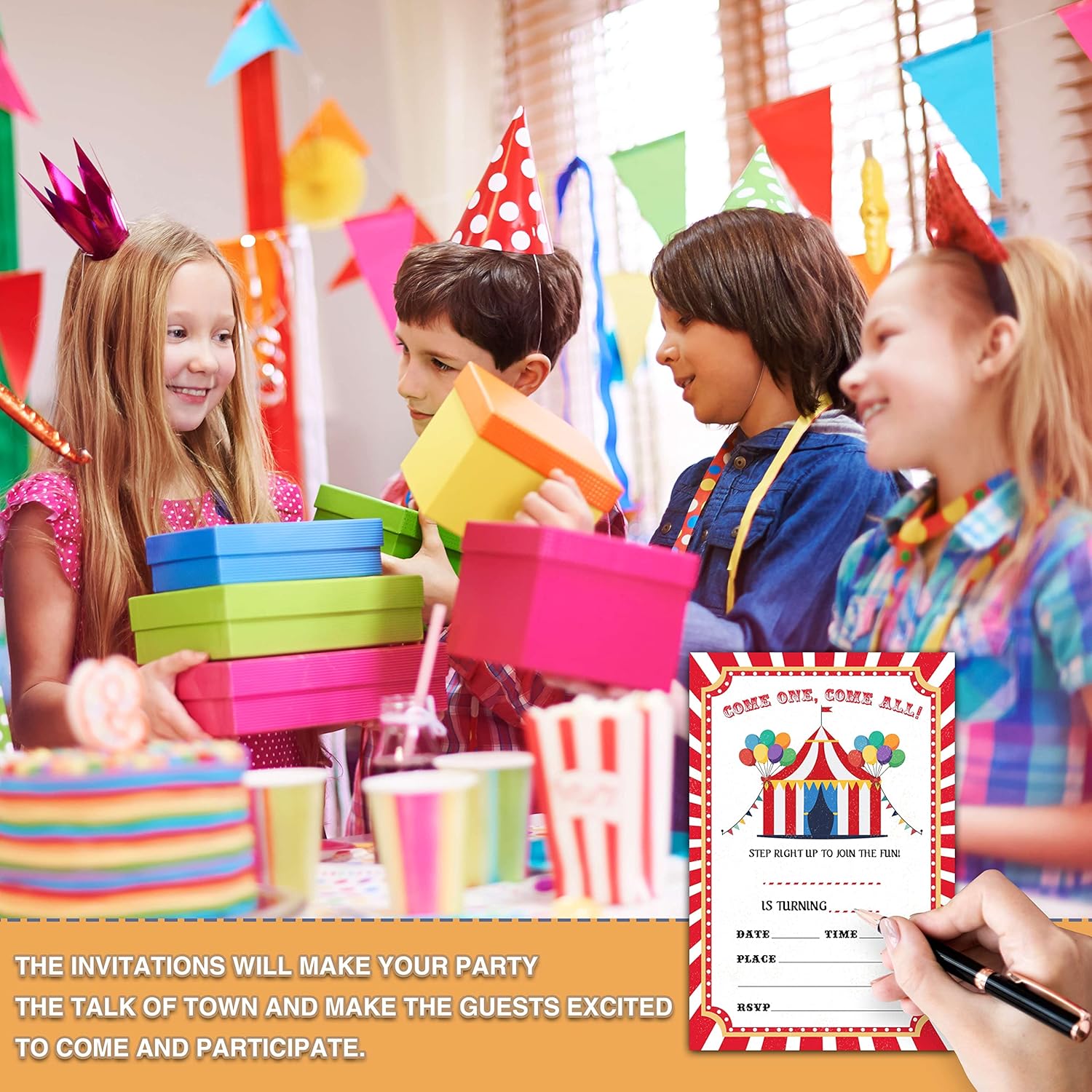 Carnival Birthday Invitations with Envelopes for Kids