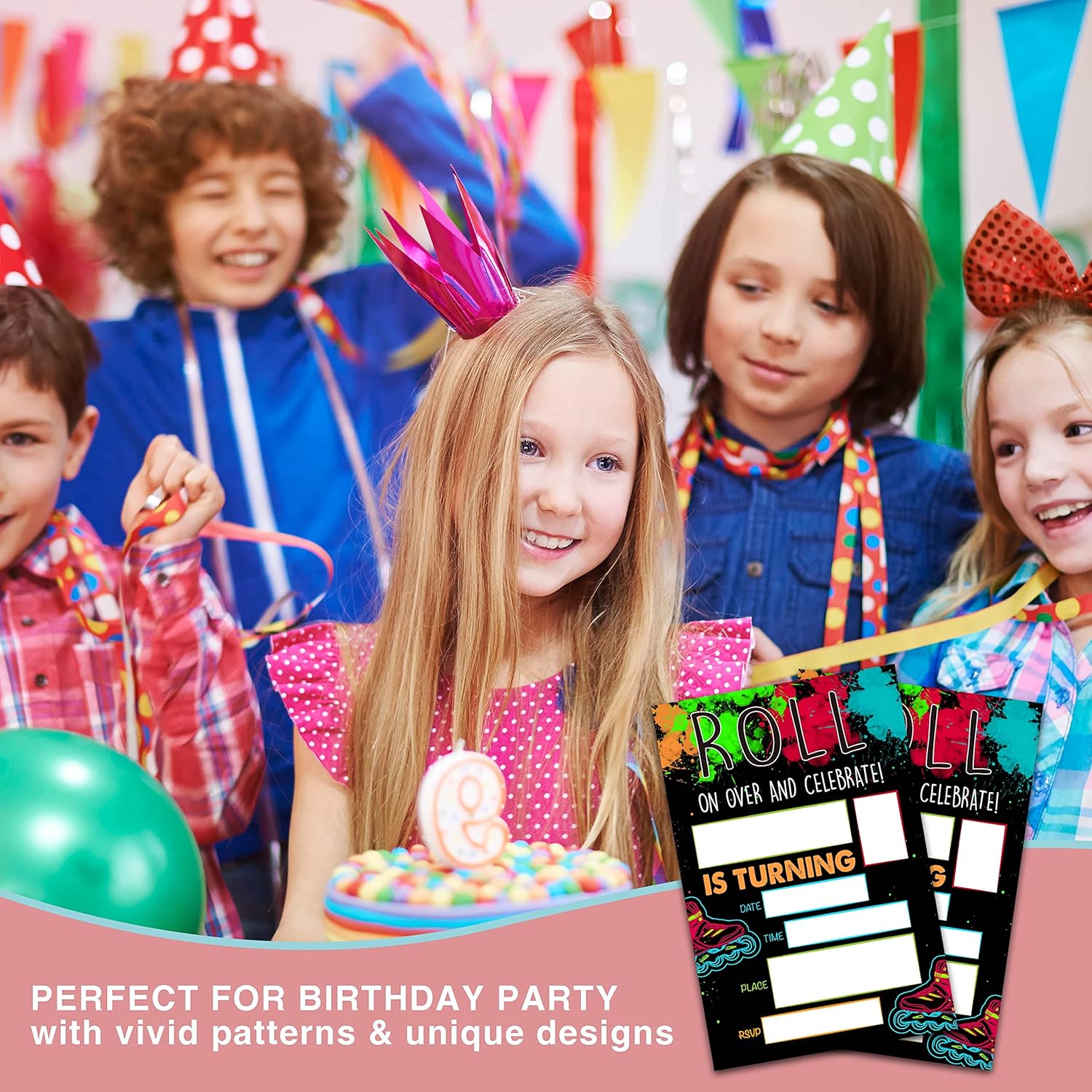 Ziiufurn Neon Glow Roller Skating Birthday Invitations With Envelopes 4x6 20 Sets