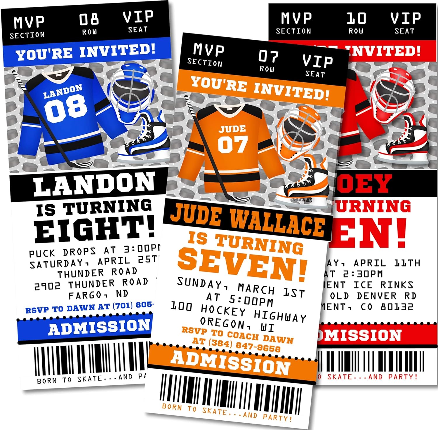 Ice Hockey Birthday Party Ticket Invitations 1