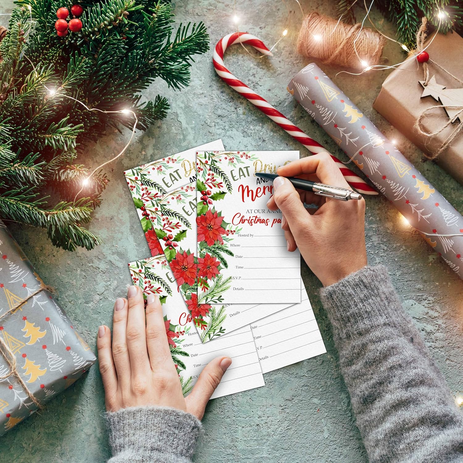 Christmas Party Invitations with Envelops - 25 Cards Set