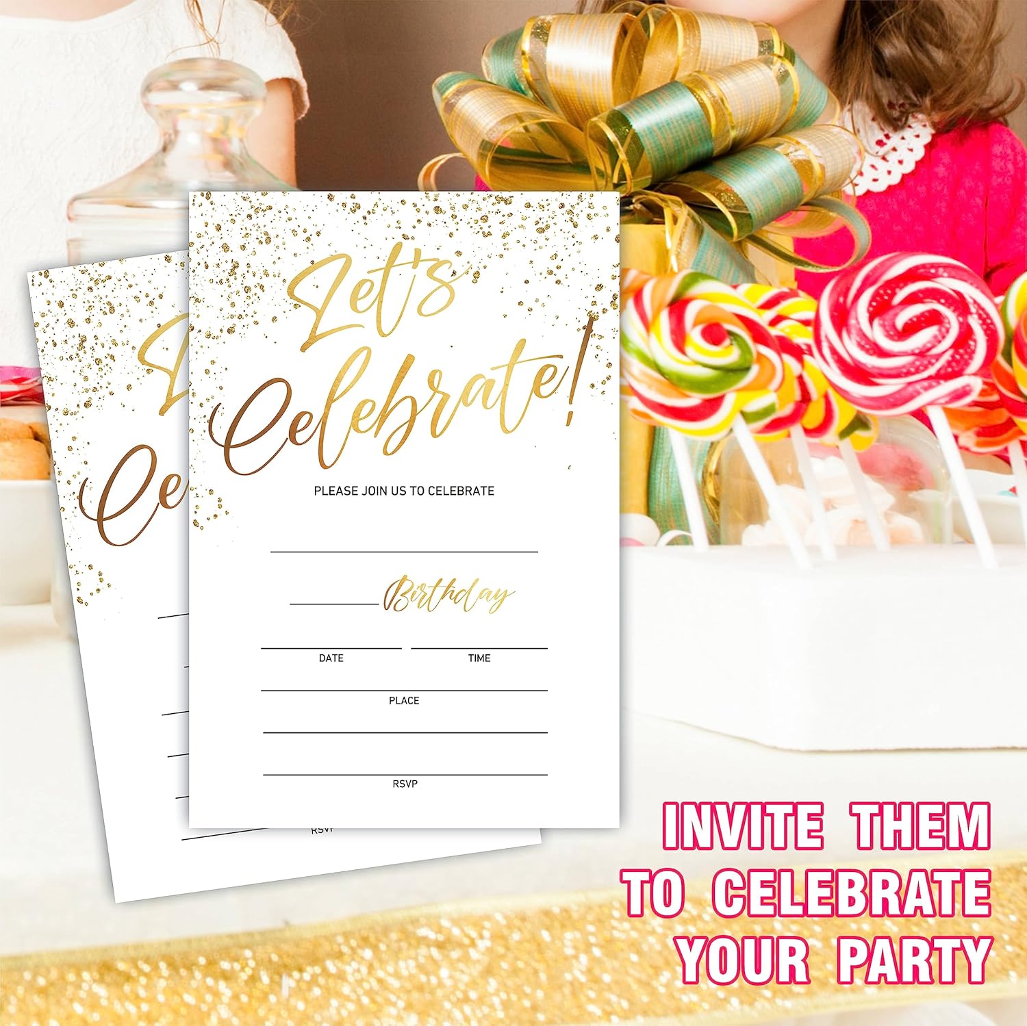 Lets Celebrate 20 Golden Classic Invites With Envelopes