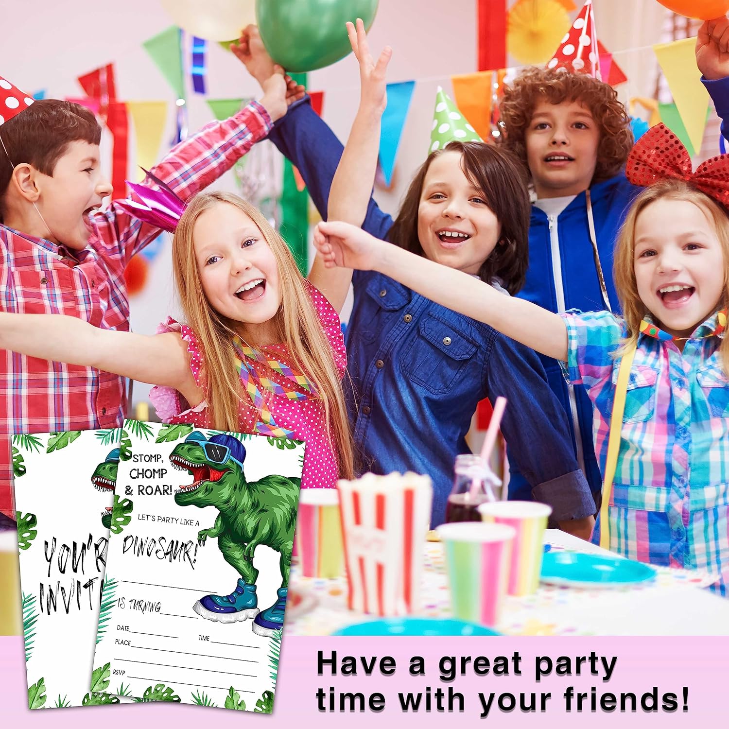 Dinosaur Birthday Invitations with Envelopes 20 Pack T-Rex Style Party Cards