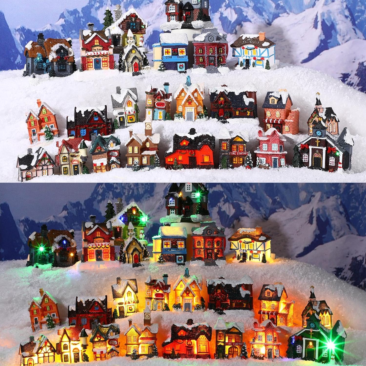 Kajaia 24 Piece Christmas Village Houses Set with LED Lights