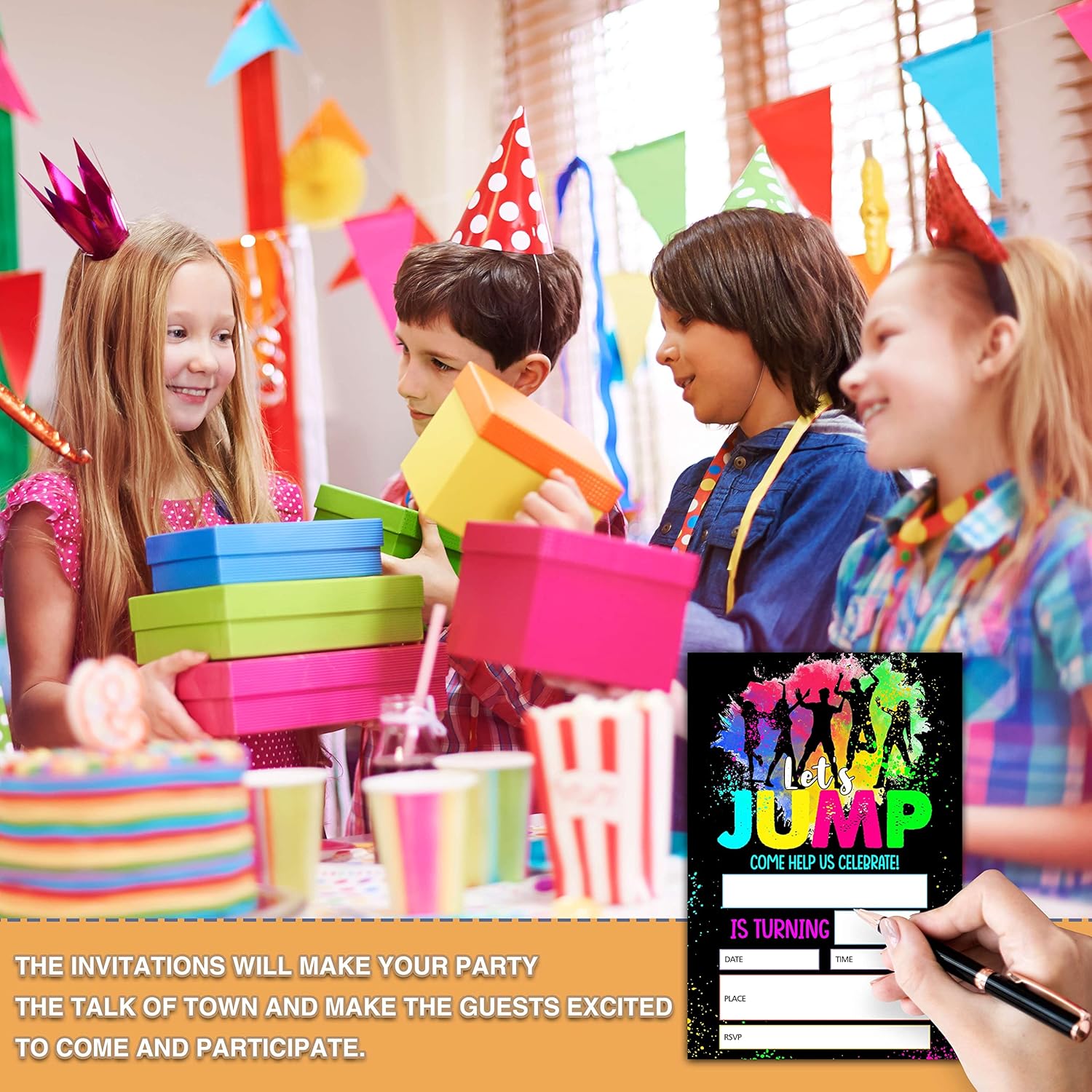 Chuxvon Jump Birthday Invitations Double Sided Splatter Paint