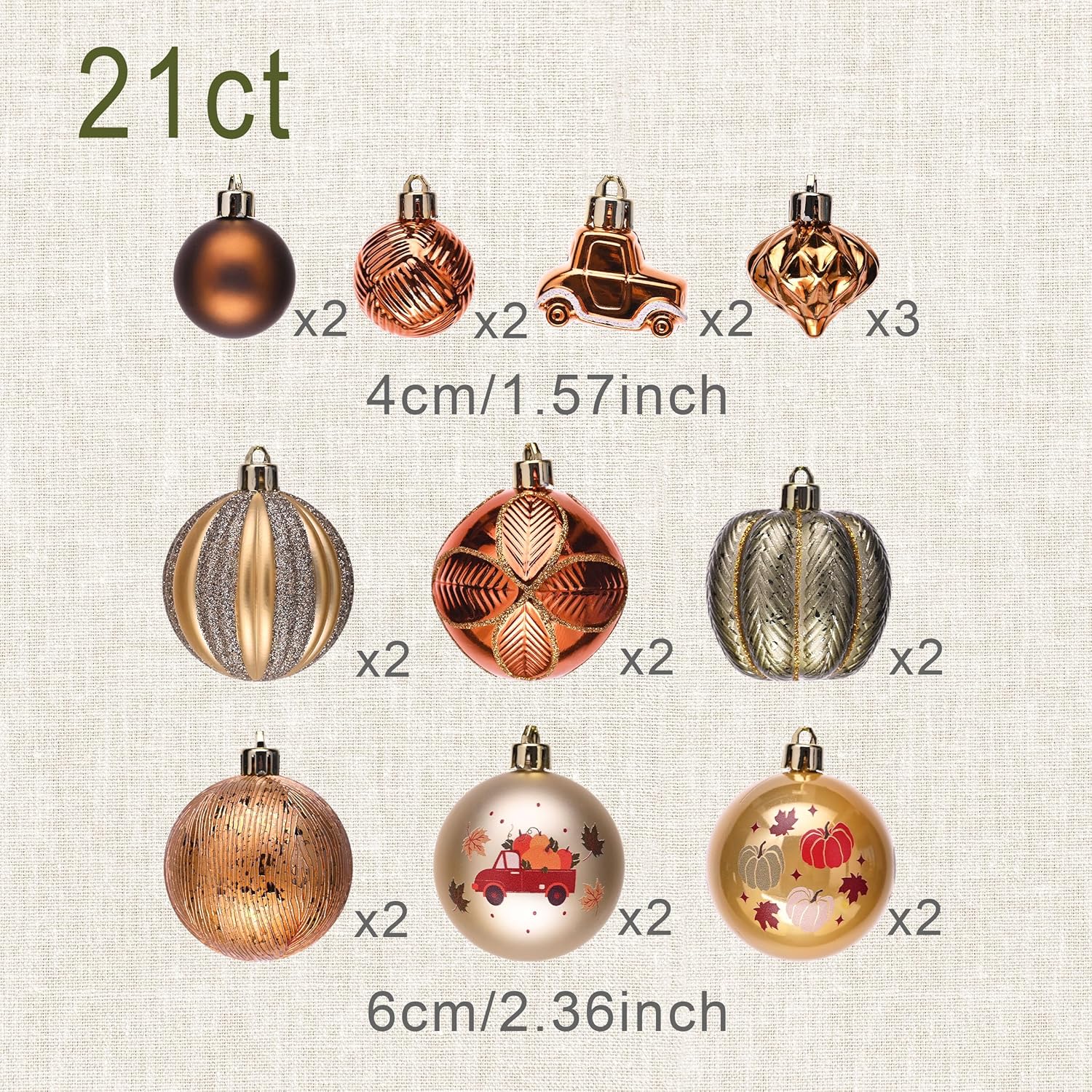 DECOR BY HANNAH Fall Tree Ornaments Set 21ct